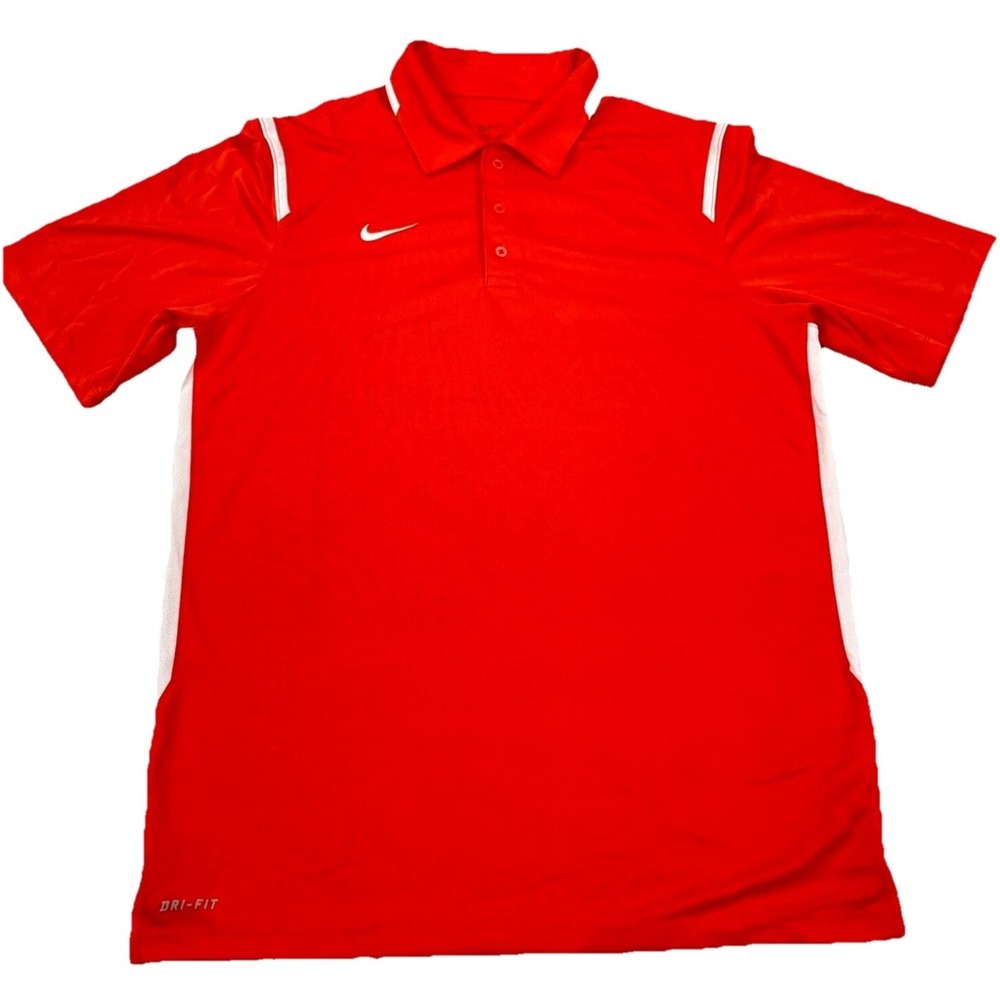 Nike Polo Shirt Men Medium Orange White Dri Fit Performance Golf Wicking Adult